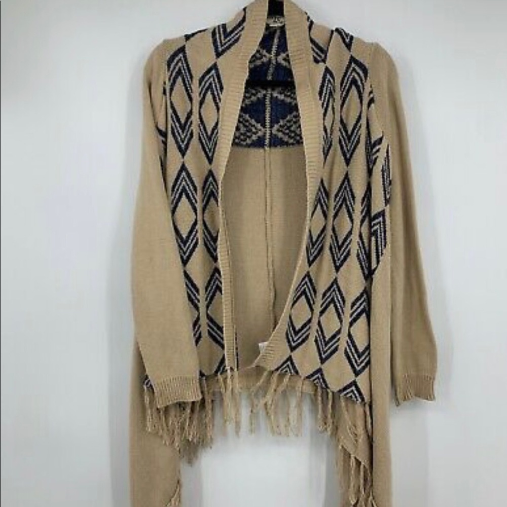 Olive & Oak Open-Front Asymmetrical Southwestern Fringe Cardigan